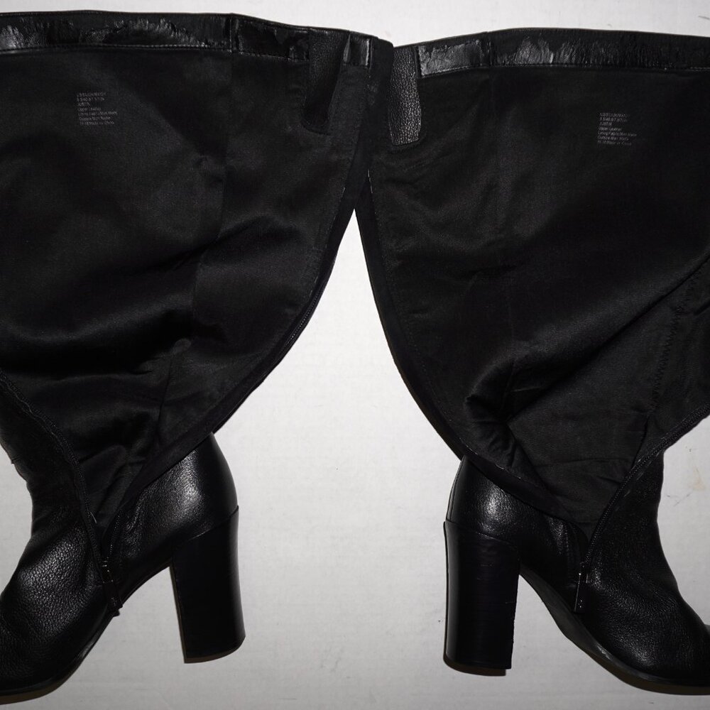 Women's Kenneth Cole Black Leather Knee High Chunky Heel Long Fashion Boots 9.5 - Picture 10 of 10